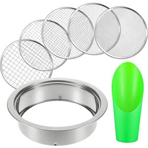 Soil Sieve Set Stainless Steel Garden Soil Sifter, Compost Mesh Sifter with 5 Interchangeable Mesh 1/3/6/9/12mm and Soil Scoops for Sand, Bonsai Soil, Rock, Filtration