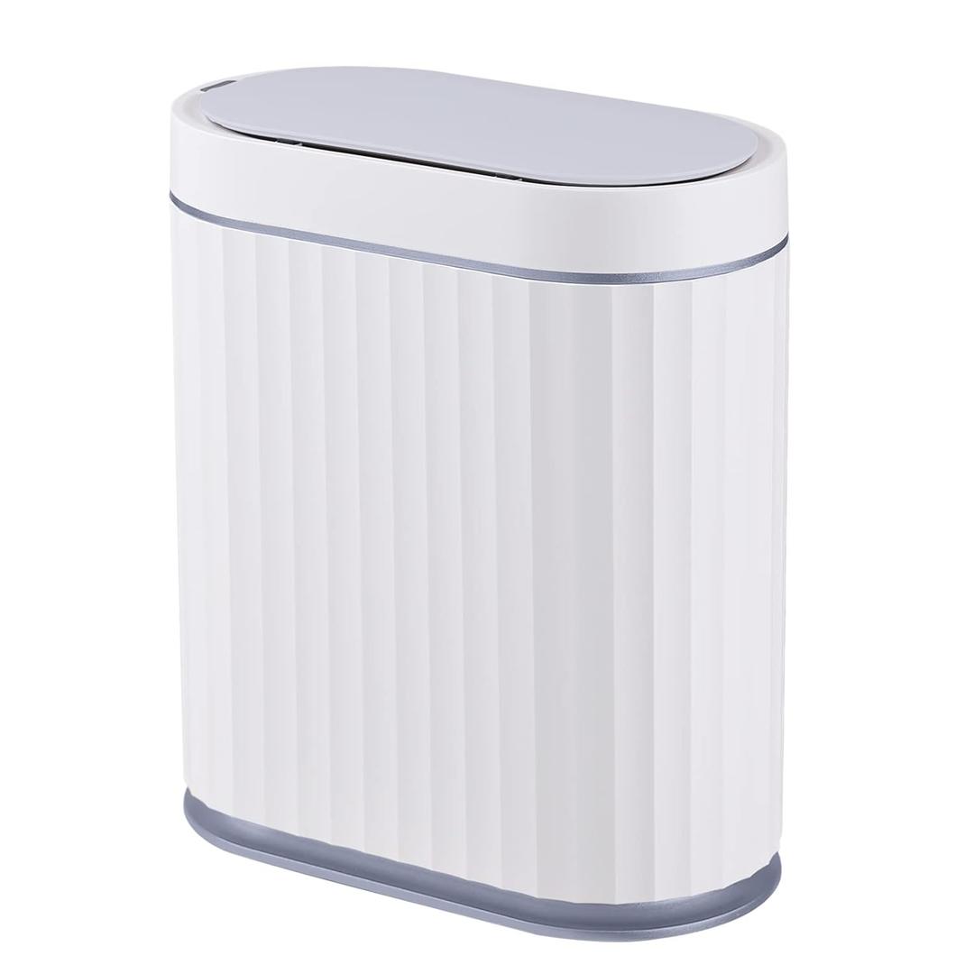ELPHECO Bathroom Trash can Motion Sensor, AutomaticGarbage can, Slim Plastic Smart Trash Bin with Lid, Commercial Intelligent Wastebaskets for Bedroom, Bathroom, Office, White Grey