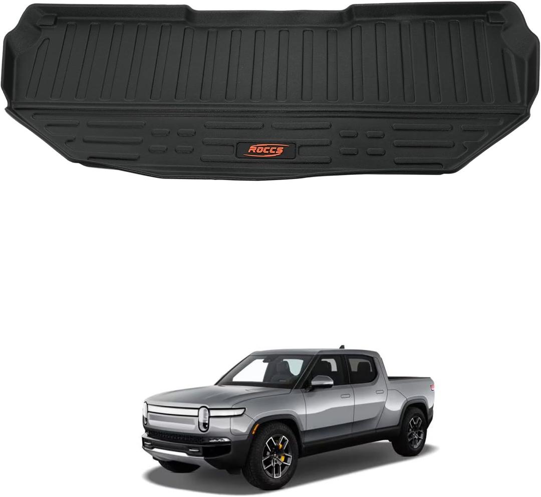 ROCCS Front Trunk Mat Fits for Rivian R1T/R1S Accessories 2022 2023 2024 All Weather TPE Frunk Mats Cargo Liners Trunk Mat with Upper Mat