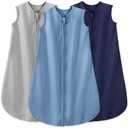 Yoofoss Baby Sleep Sack 0-6 Months Wearable Blanket for Babies 100% Organic Cotton 2-Way Zipper TOG 0.5 Toddler Sleeping Sack 3 Pack, Sleep Sacks (Small, Cyan&blue&grey)