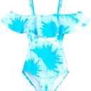 Kanu Surf Girls' Peggy UPF 50+ Beach Sport Off Shoulder One Piece Swimsuit Size 14, Beach Girl Blue