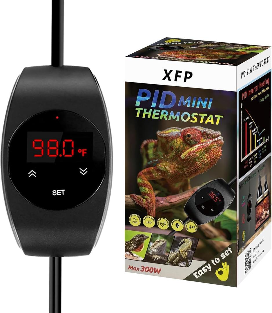 XFP Reptile Dimming Thermostat, PID Heat Lamp Temperature Controller with LED Digital Screen, Memory Function, Switch Control Function for Seed Germination, Reptiles and Greenhouse (300W)