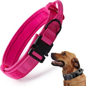 Tactical Dog Collar, Adjustable Military Training Nylon Dog Collar with Control Handle and Heavy Quick-Release Metal Buckle for Small Medium Large Dogs,Pink L (Large :Width 1.5",Neck 17-20.5")