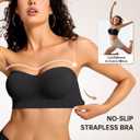 Vertvie Strapless Bras for Women Non-Slip Push Up Wireless Bandeau Bra Seamless Comfort Tube Top Supportive Padded Bralette(Black,Large,Plain Jersey)