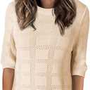 Dokotoo Women's Casual Short Sleeve Loose Tunic Tops Lightweight Crochet Knit Summer Sweaters Blouses (Color: Apricot, Size M)