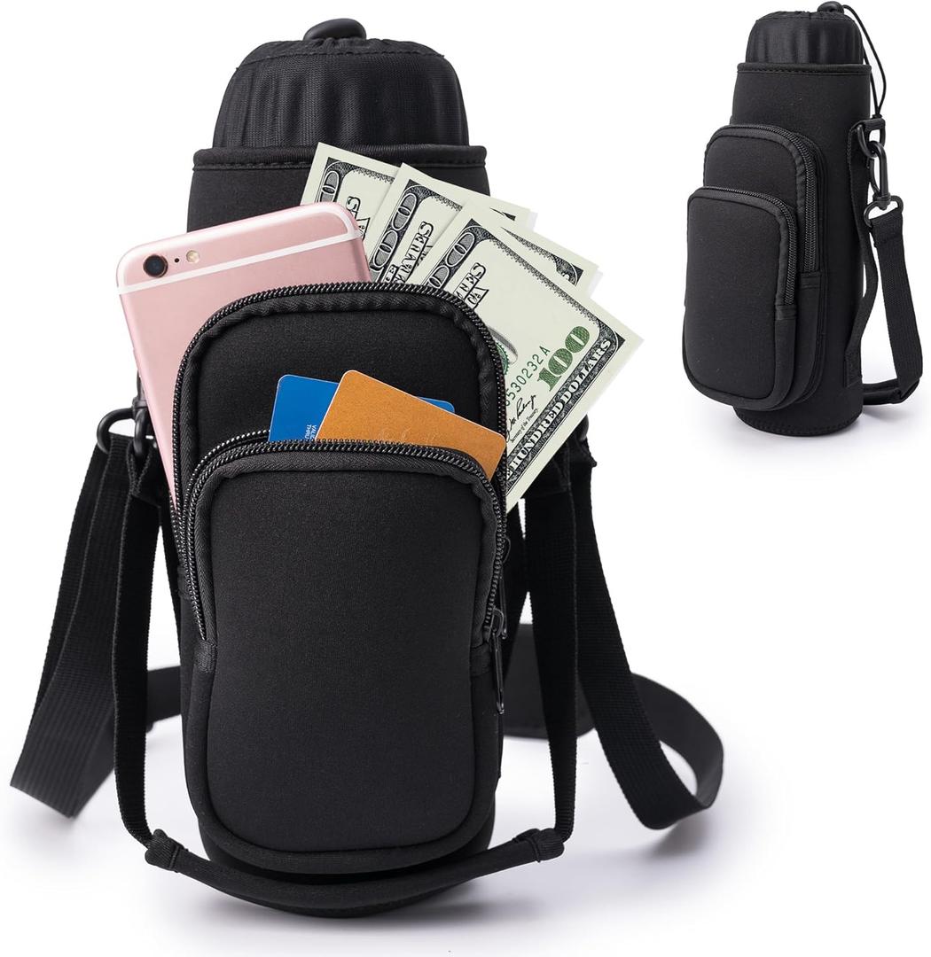Water Bottle Carrier Bag,Water Bottle Holder with Straps Phone Pockets Fits Stanley Owala 16/24/32/40oz (Black)