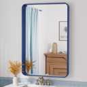 TETOTE Navy Blue Bathroom Mirror 24 x 36 Metal Frame Wall Mounted Rectangle Mirror for Vanity with Sandy Textured Surface(Horizontal/Vertical) (36"L x 24"W)