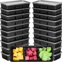 Hushee 10 Pack 17 oz Black Small Meal Prep Containers 3 Compartments with Lids Disposable Plastic Bento Boxes Travel Lunch Food Boxes Reusable Stackable for Office Picnic