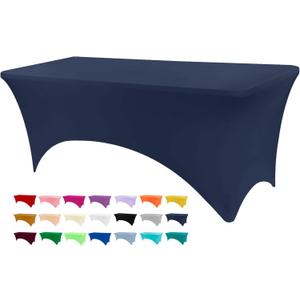 Table Covers for 6 Foot Tables, Navy Blue Washable and Wrinkle Resistant Stretch Tablecloths Rectangle 6ft for Events, Wedding, Banquets, Parties