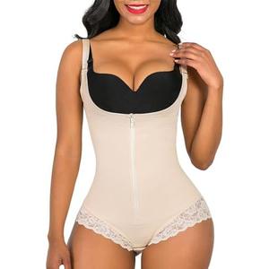 SHAPERX Women's Fajas Colombianas Shapewear Postpartum Tummy Control Body Shaper Butt Lifter Bodysuit Large, Nude 