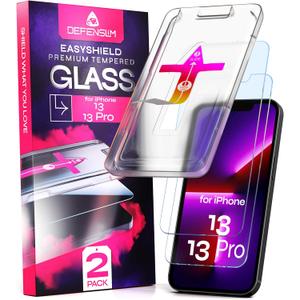 Defenslim Screen Protector for iPhone 13/13 Pro (2Pack), Easy Auto-Align Install Kit, 6.1" Tempered Glass, 9H Hardness, Ultra HD Clear, Case Friendly, EasyShield