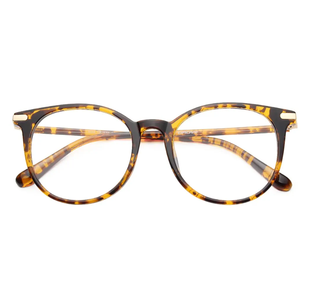 Gaoye Blue Light Blocking Glasses, Retro Round Eyewear Frame Anti Eyestrain Computer Glasses for Women Men (Tea Leopard/Transparent Lens)