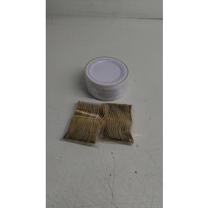 Gold Plastic Plate Set (50 Guests), Plastic 6" Plates 50 Forks