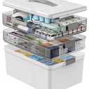 Gifhomfix 3 Tier Medicine Cabinet Organizer Large Capacity Medicine Organizer, Portable Medicine Box with Handle, Multipurpose Medical Box with Removable Tray, First Aid Boxes Empty, White