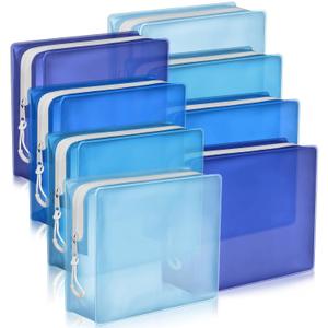 8 Pack TSA Approved Travel Toiletry Bags Frosted Translucent Leak-proof Cosmetic Makeup Bags for Women Men Travel Organizer Airport Security (Blue,8.5 x 6.3 x 2.9 Inch)