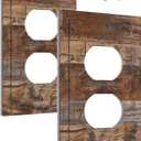 Brown Wood Outlet Cover 1 Gang Rustic Farmhouse Light Switch Cover Single Duplex Wall Plate Covers Switchplate Covers Electrical Faceplate For Country Bedroom Decor(2 PACK)