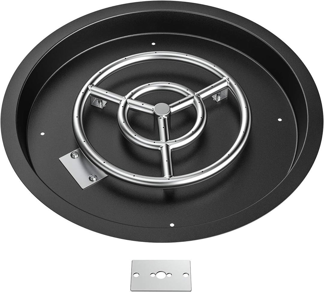 Skyflame Round Fire Pit Burner Pan Fire Bowl with Burner Ring - Drop-in Style - Made of Stainless Steel - 19 inch