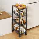 Utility Slim Storage Cart, 4 Tier Rolling Cart with Wheels, Laundry Shelves with Wood Top, Narrow Cabinet for Bathroom Organization, Small Organizer for Kitchen, Office and Dorm (Black, 9.1'')