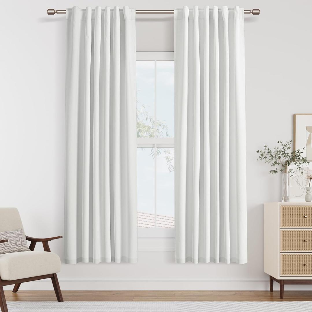 White 100% Blackout Linen Curtains 40 Inch Wide by 72 Inch 2 Panels Set for Living Room Bedroom Back Tab Thermal Insulated Black Out Drapes Room Darkening Farmhouse Style for Bedroom Window Curtains