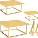 3 Pcs Square Gold Cake Stand Set, 8" 10" 12" Elegant Wedding Cake Stands & Dessert Table Display - Perfect for Birthday, Wedding Reception & Party Decor - Includes 2 Gold Tongs (Metal)