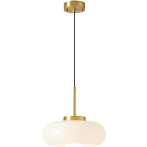 Brikey 11 inch White Glass Pendant Light,Gold Socket with White Glass Pendant Lamp LED Hanging Lamp for Island (White)