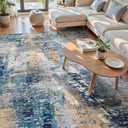 Living Room Rug 7x10 Ultramarine Area Rugs Machine Washable Abstract Boho Large Rug Non-Slip Non-Shedding Faux Wool Indoor Vintage Carpet for Bedroom, Classroom, Dining Room, Kids Playroom