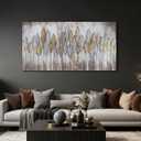 Acocifi Beige Neutral Canvas Wall Art Living Room, Large Abstract Gold Leaf Textured Painting, Modern Minimalist Picture Artwork Framed for Bedroom Dining Room Office Home Decor 48"x24"