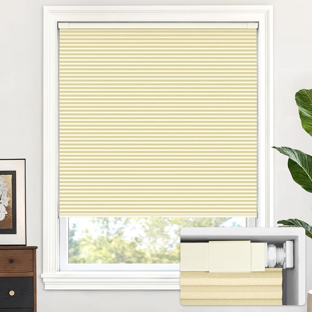 LazBlinds Cordless Cellular Shades, No Tools No Drill Blackout Honeycomb Shades Pleated Blinds for Windows, 21'' W x 48'' H, Soft Cream