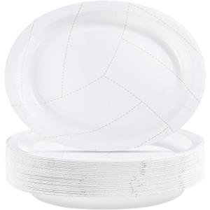 Grencian 50Pcs Volleyball Party Oval Paper Plates 10"x12" Volleyball Large Paper Plates for Boys Girls Sports Themed Party Decorations Supplies