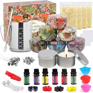 TEPENAR DIY Scented Candle Making Kit,DIY Candle Set with Premium Scented with 4 Beeswax,8 Candle Tins,6 Fragrance Oil,8 Dye Blocks,500ml Melting Pot etc.Make Your Own Candles Art Crafts Hobby Kits