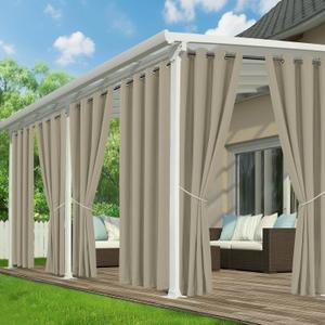 Outdoor Curtains for Patio Waterproof - 6 Panels Privacy Weatherproof Outside Curtains with Grommets for Pergola, Gazebo, Porch, Cabana, Balcony, 54 x 84 Inch, Taupe