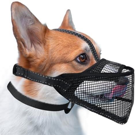 Pawfun Mesh Dog Muzzle, Breathable Soft Dog Muzzle with 3 Reflective Straps for Secure Fit, Prevents Biting, Chewing Scavenging – Adjustable for Small Medium Large Dogs, S