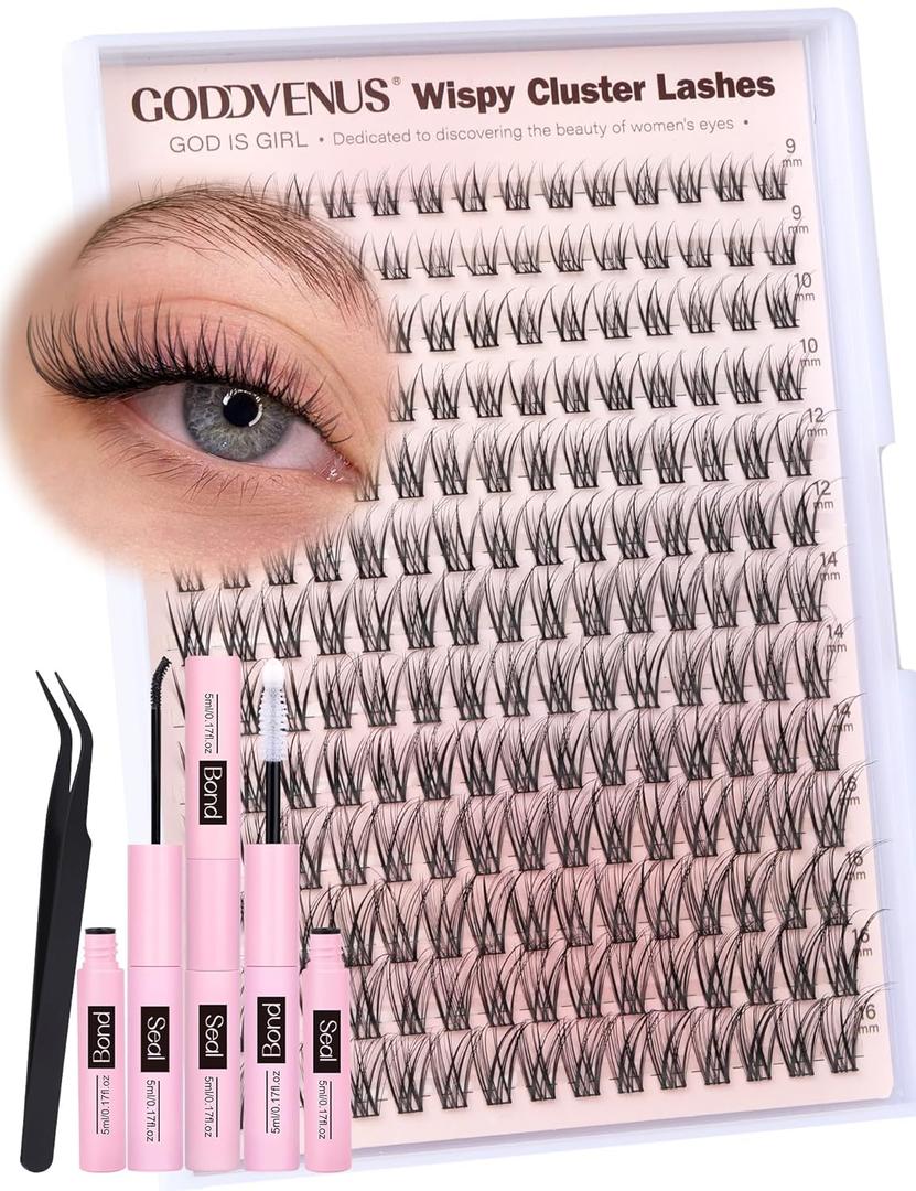 Lash Clusters Kit Wispy Eyelash Clusters Kit DIY Lash Extension Kit Natural 195pcs Cluster Eyelash Extensions Kit C Curl Individual Lashes 9-16mm Lashes Clusters Kit
