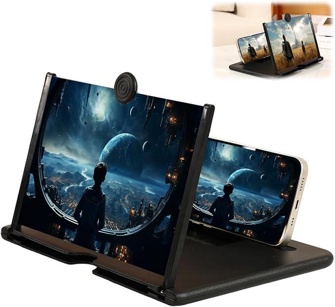 Screen Magnifier Version, 2026 New 3D HD Foldable Amplifier Phone Stand with Adjustable Angle Gift for Mom Dad Family Portable Universal Enlarger Movies Gaming Video(Black, 12 inch)