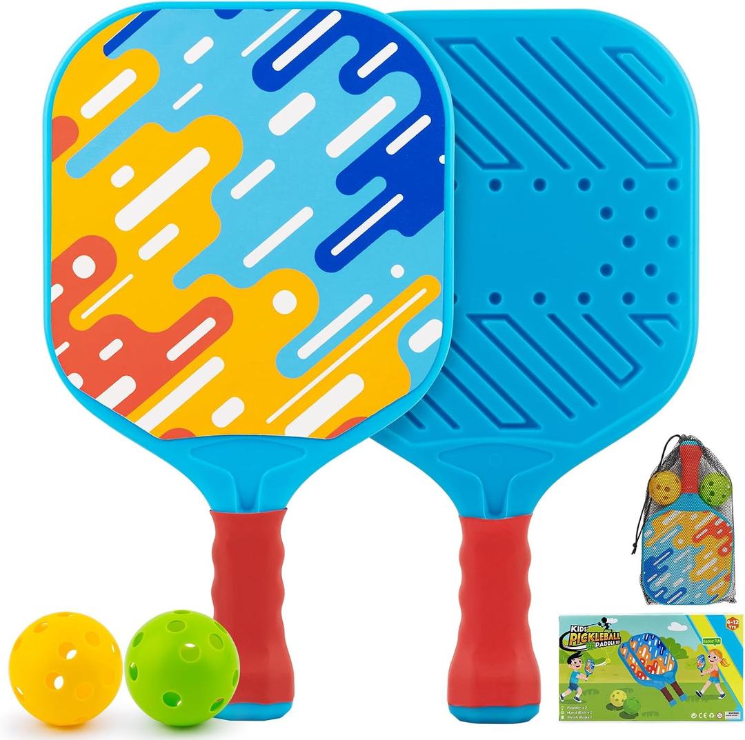 Outdoor Toys for Kids Pickleball Paddles - Outside Beach Yard Games Toy for Kid Ages 4-5-6-7-8-12 Year Old Boys & Girls Gifts, Balls Set of 2, Lightweight & Durable Grip for Small Hands, Beginner