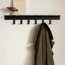 Kazai. Coat Rack Wall Mount with Shelf 'Holmsen' | Coat Rack with Shelf for Storage and Display | Wall Hooks for Hanging Clothes and Purses | Modern Entryway Hangers in Metal | Black