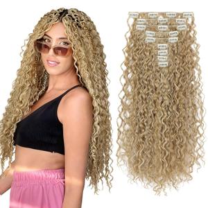 LONAI Hair Extension,9PCS Brown 22" Curly Clip in Hair Extensions LN002 Long Soft Thick Synthetic Hairpieces for Women-Golden Blonde with Highlight