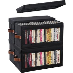 4 Packs DVD Storage Box with Visible Window, Dustproof DVD Case Holder Organizer with Lid and Handles, Holds Up to 104 Cases, CD Holder for Blu-ray & CD Storage-15.75 x 6.10 x 8.07In (Black)