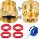 2-Pack Brass Vacuum Breaker Set 3/4" Anti-Siphon Hose Bib Valve for Garden Spigot RV Hose Connection Backflow Preventer Connector with Tape and Extra washers