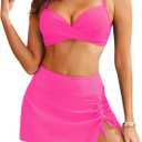 Yonique Womens Underwire Bikini with Skirt - Push Up Bathing Suit Two Piece High Waisted Swimsuit 2025 Swimwear Hot Pink M