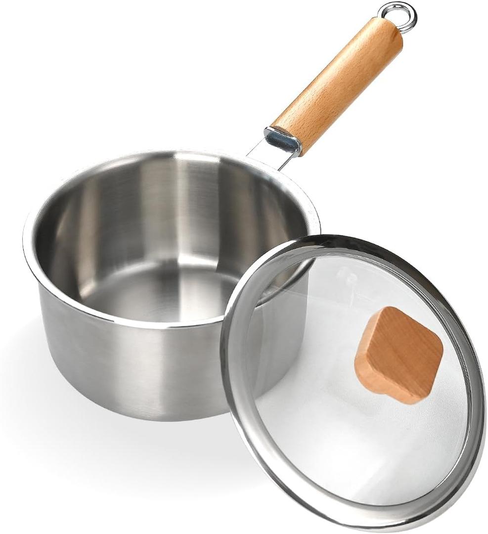 1.5QT Saucepan with Lid, Uncoated Non-Toxic Stainless Steel Sauce Pan, Induction Base Sauce Pot with Staly-Cool Handle for Most Cooktops, Dishwasher Safe