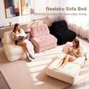 Folding Sofa Bed, Flannel Futon Couch Bed with Pillow and Blanket, Convertible Sleeper Chair for Living Room Bedroom, Pink