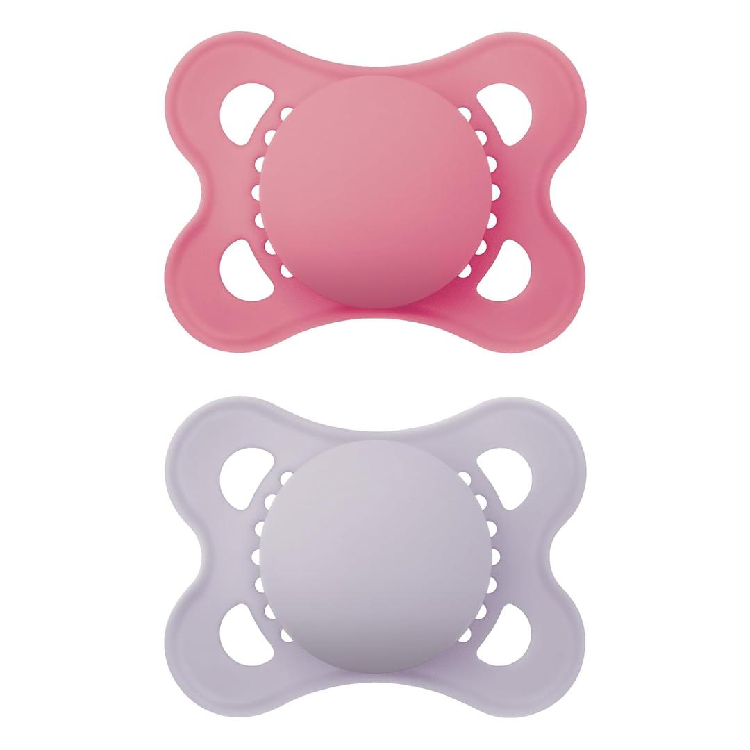 MAM Original Matte Baby Pacifiers, Binky for Girls 0-6 Months, BPA-Free Silicone Nipple, Easy to Clean, Best for Newborn Babies, Developed with Medical Experts, 2 Count Binkies with Sterilizer Case (Rose Pink / Fairy Dust)
