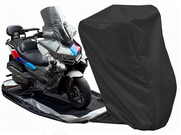 Full Enclosed Motorcycle Cover Waterproof Outdoor/Indoor Storage Waterproof Motorcycle Cover Heavy Duty with Reflective Strips Fits Scooter/Touring Motorcycles Length up to 108" Full Black