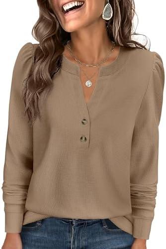 ANRABESS Women's Long Sleeve Henley Tops Waffle Knit Tunics Shirts Dressy Casual Blouses Cute T-Shirts 2025 Fall Outfit, Size M