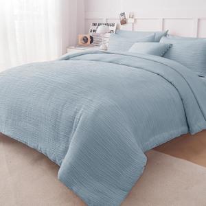 King Size Comforter Set, Luxury Woven Texture 8 Piece Bed in A Bag Bedding Set King, Lightweight All Season Comforter Set with Sheets and Decor Pillow, Light Blue