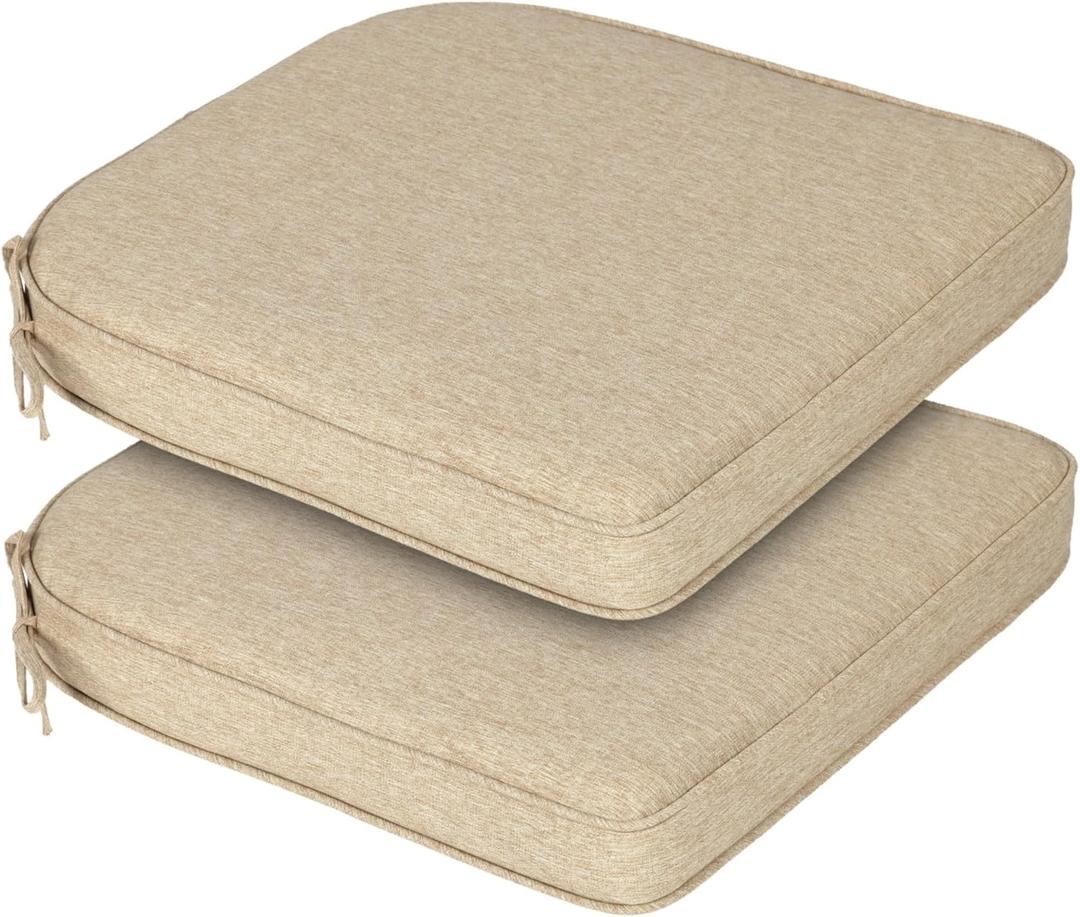 BPS 18 x 19 Inch Outdoor Chair Cushion Set of 2, Fade-Resistant and Water-Resistant Solution-Dyed Polyester Fabric Patio Chair Cushions with Straps for Outdoor/Indoor Dining Chairs