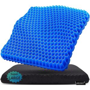 Gel Seat Cushion, Super Large Gel Cushion Chair Pads with Non-Slip Cover for Home Office Car Seat Wheelchair, Soft Breathable Honeycomb Seat Cushion for Relieve Hip Pain, As Seen On TV (Super Large:19*18*1.65inch, Blue)