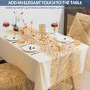 3 Pcs Gold Table Runners, 28In x 10 Ft Sheer Chiffon Tulle Cheesecloth with Glitter Metallic Foil, Golden Sequin Gauze Runner for Wedding, Birthday, Baby Shower, Anniversary Party Decor, Striped