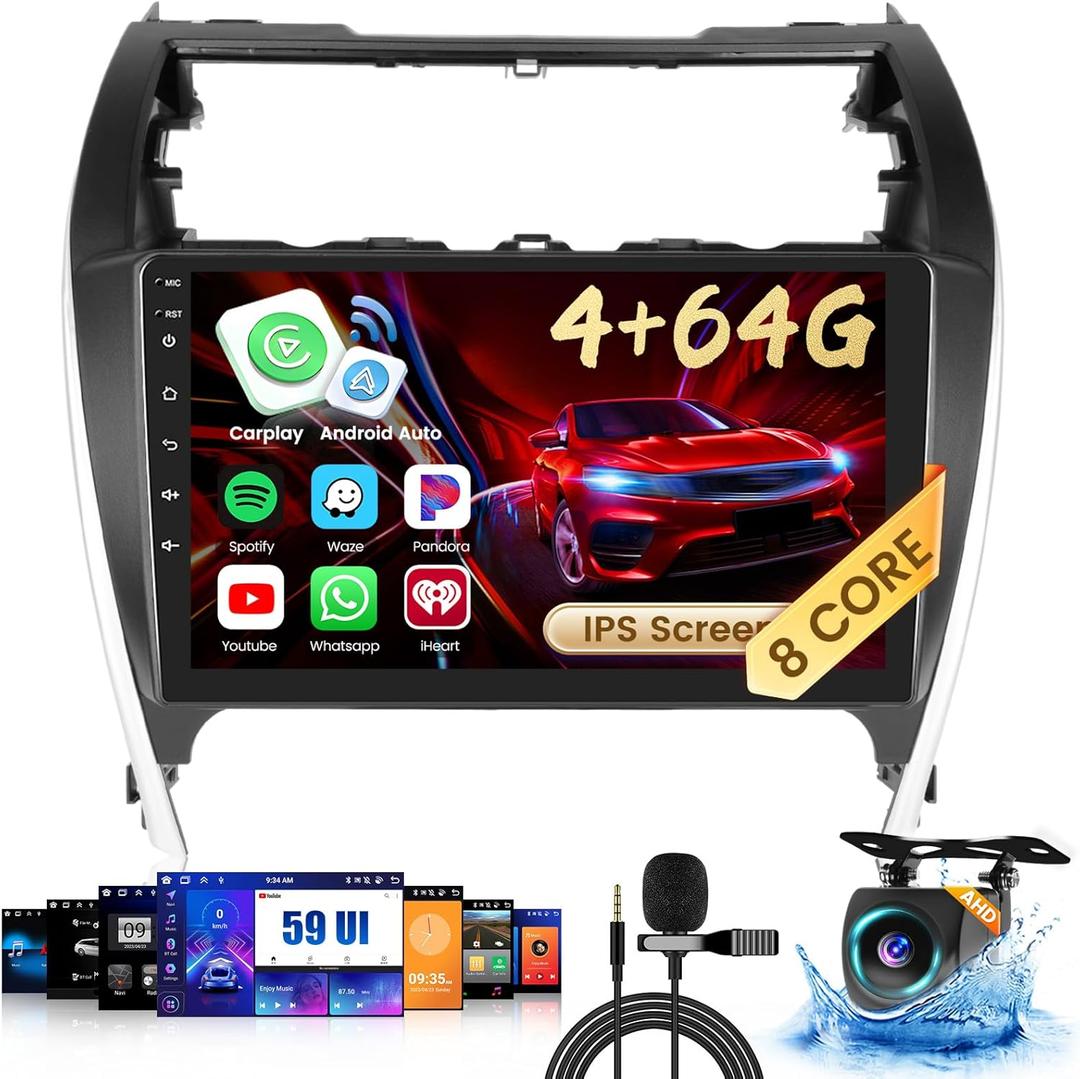 8-Core 4+64G Android 15 Car Stereo Upgrade Radio for Toyota Camry 2012-2014, 10.1'' HD Touch Screen Headunit Wireless CarPlay & Android Auto, AHD Backup Camera, Mirror Link, GPS Navigation